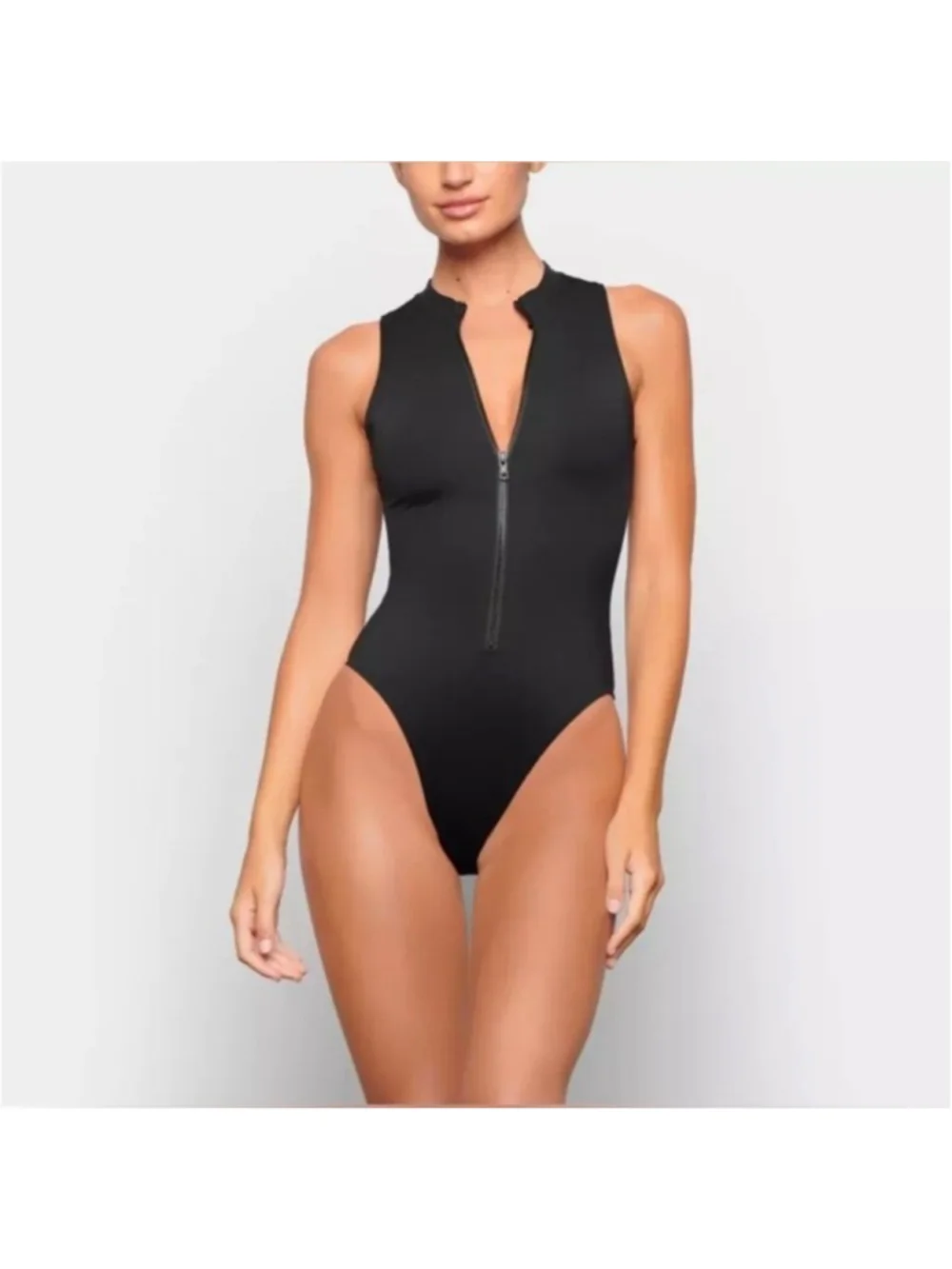 SKIMS Zip Front High Neck One Piece Swimsuit Black 3X Recycled Nylon NWOT - Picture 1 of 8